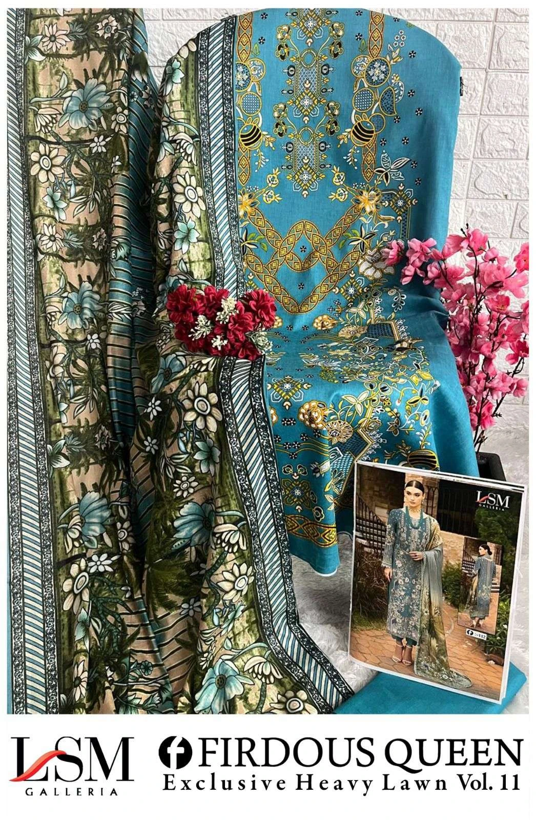Lsm Galleria Firdous Queen Lawn Vol 11 Lawn Cotton Wholesale Pakistani Salwar Suit Catalog — Wholesale Salwar Suits, Lsm wholesale from Surat - Gallery Image 9